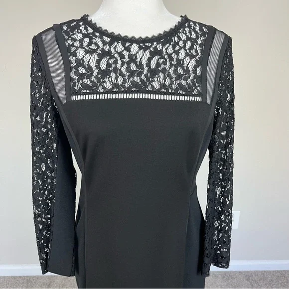 REBECCA TAYLOR BLACK DRESS WITH LACE SLEEVES SIZE 8 - Picture 5 of 12